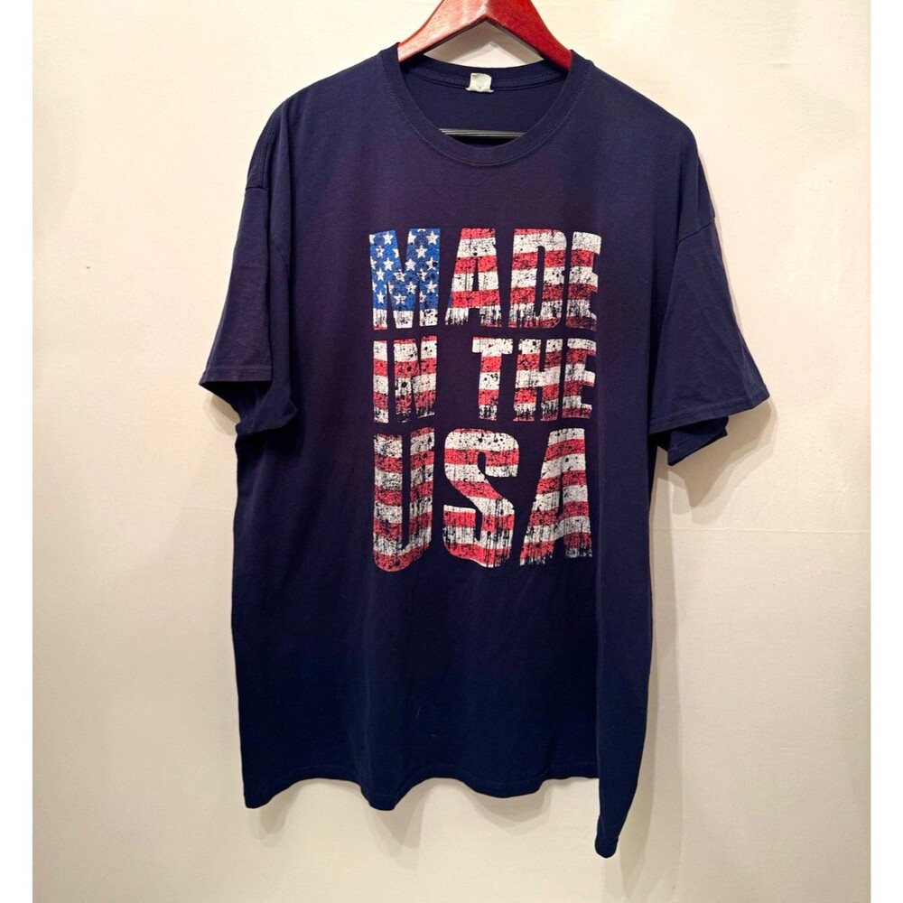 Men’s I Am The USA American Flag Graphic T-Shirt Blue Crew Neck L